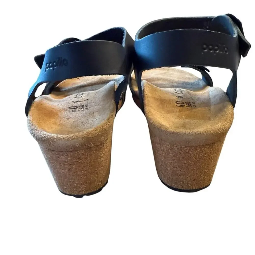 Papillio Smokey Ring Buckle  Women’s Size 9 Black and Tan Wedge Sandals NIB